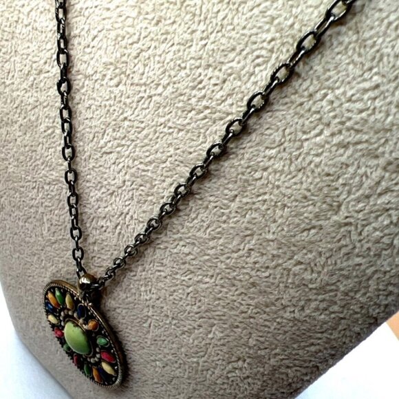 Vintage Boho Style Necklace & Bracelet Set With Multicolor Faux Gemstones.   N57 - Picture 6 of 14